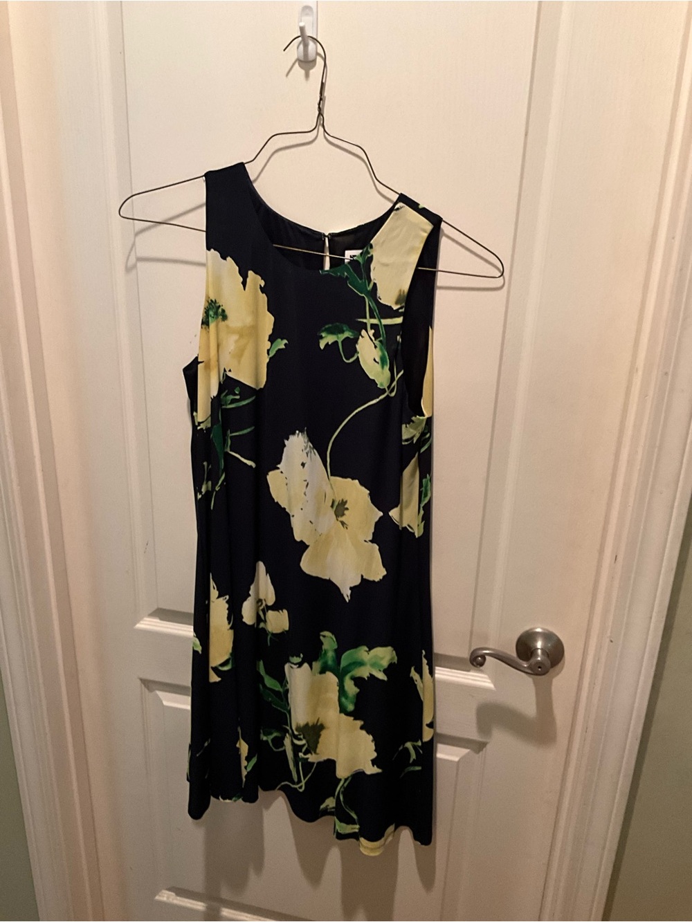 Anne Klein Black Sleeveless Dress with Yellow Floral Print